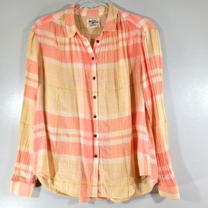 Anthro HOLDING HORSES Gailen pink plaid metallic stripe gauzy button down blouse